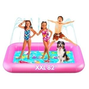 SPLASHIE POOL with Sprinkler System Pads for Toddlers and kids pink 82” XXL